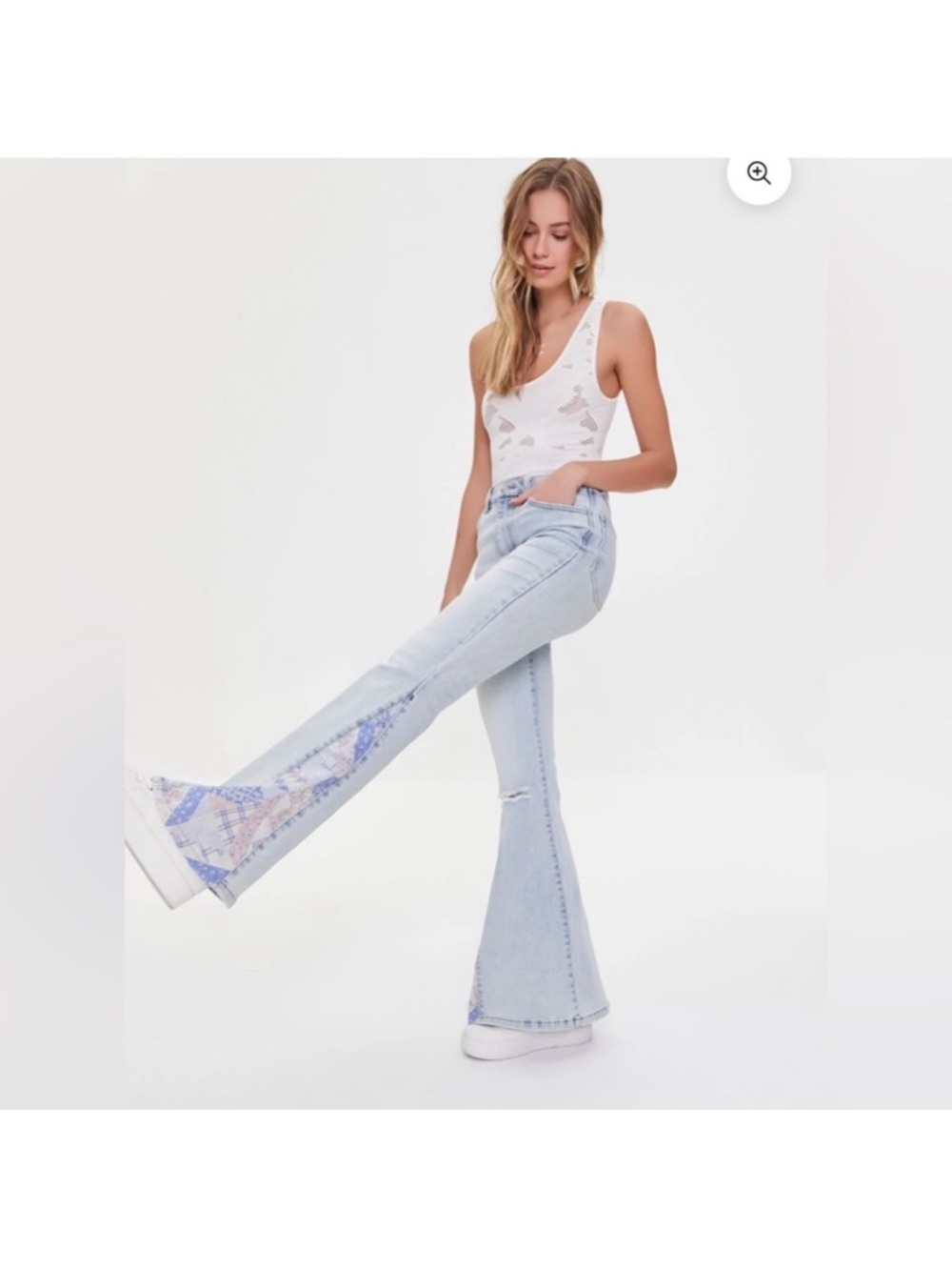 Light Blue High-Rise Flare Jeans with Patch Detail BoHo vibes size 31 EUC